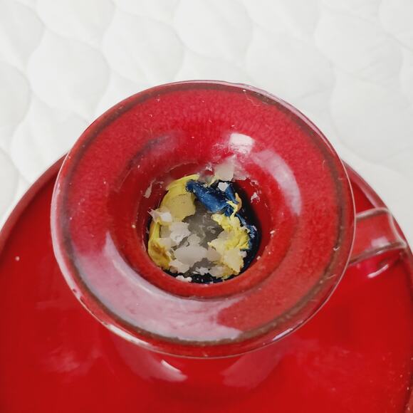 Vintage Owens Pottery 3PC Set Hand Crafted Candle Holder Red Handled Collectible - Picture 5 of 13